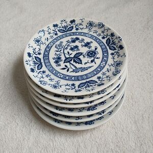 Vtg Blue Onion Desert Plates Saucers Floral Bread Made In Japan Set Of 6 6"